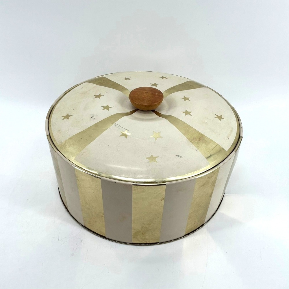 Vintage Guildcraft Gold & Cream Striped Metal Tin Bar Insulated Ice Bucket MCM